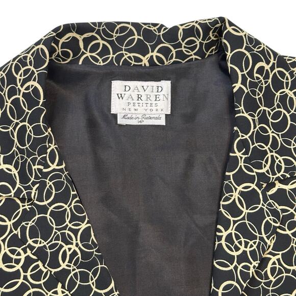 Vintage David Warren Midi Dress Button Up Short Sleeve Black Gold Career Sz 14P - Picture 3 of 12
